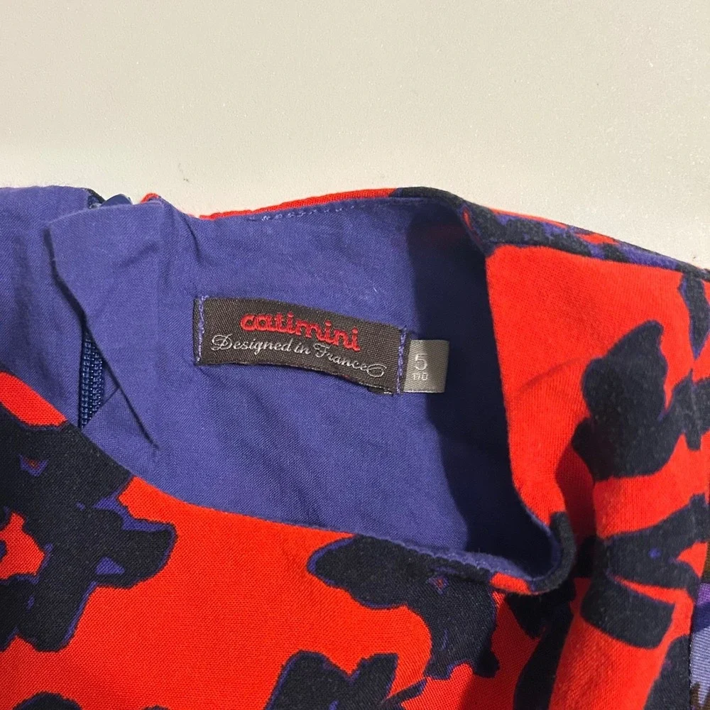 Catimini Floral Drop‎ Waist Dress Kids Size 5 Red Purple Black Long Sleeve